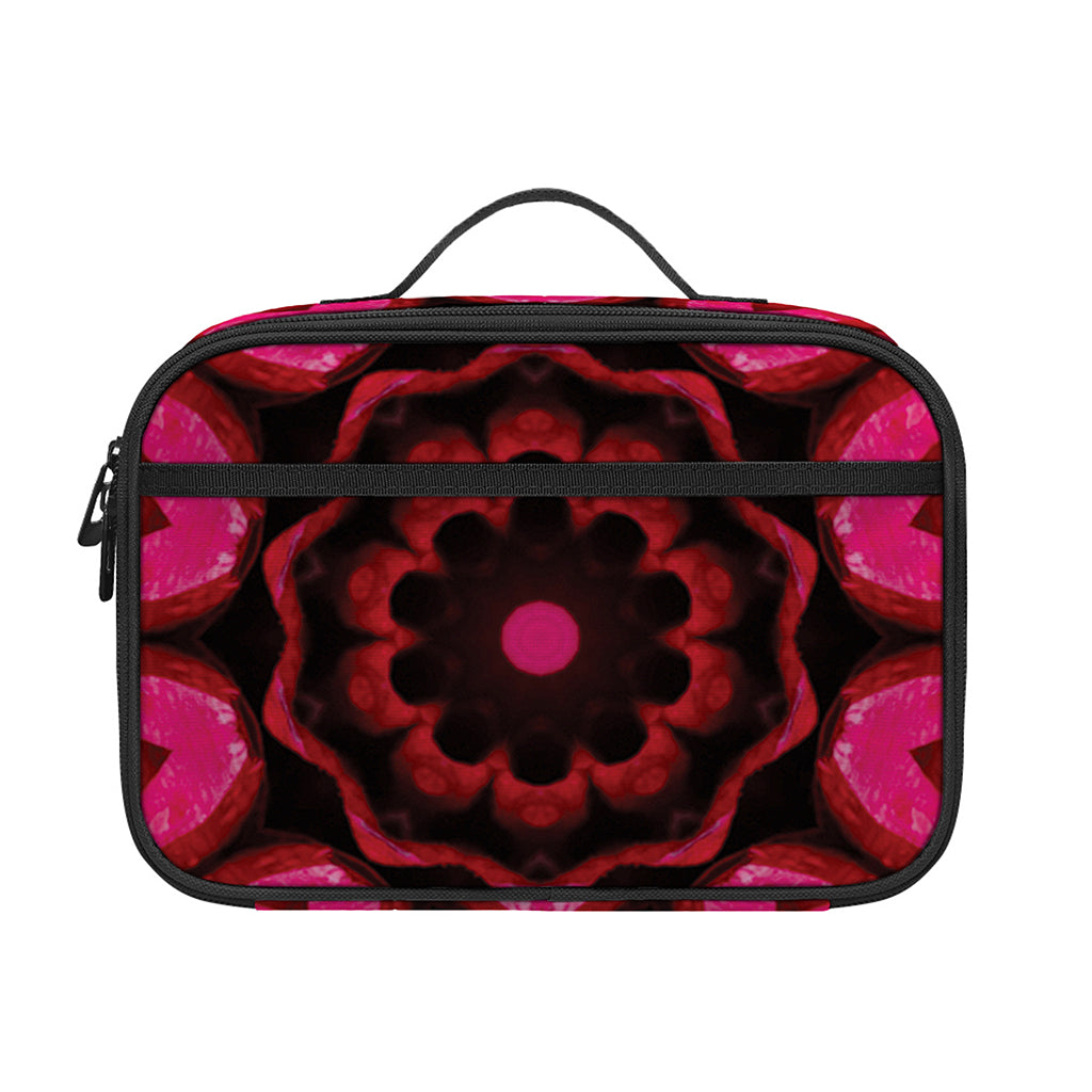 Pink Rose Kaleidoscope Print Portable Lunch Bag