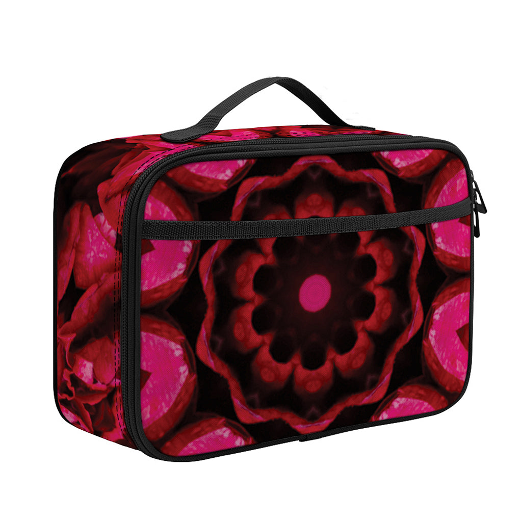 Pink Rose Kaleidoscope Print Portable Lunch Bag