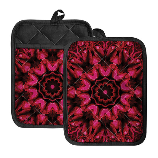 Pink Rose Kaleidoscope Print Pot Holders With Pocket