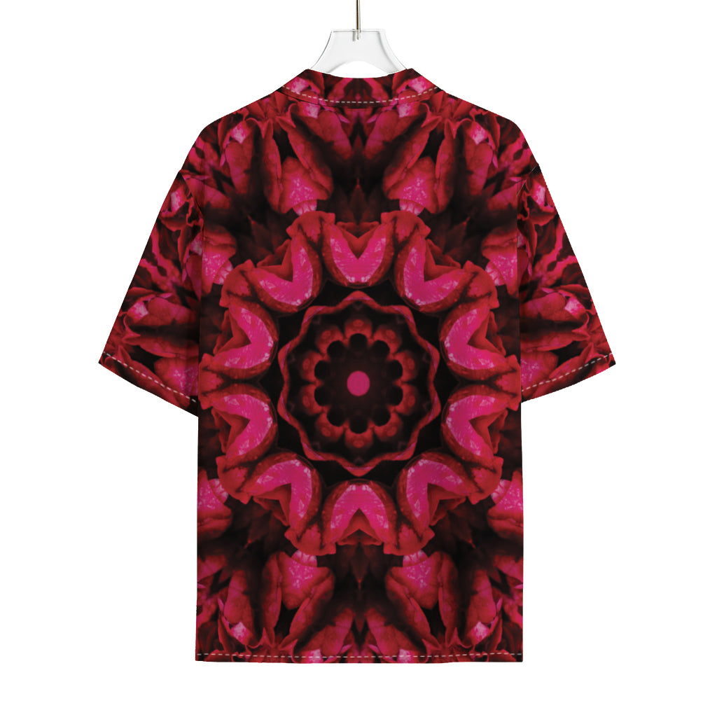 Pink Rose Kaleidoscope Print Rayon Hawaiian Shirt
