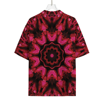 Pink Rose Kaleidoscope Print Rayon Hawaiian Shirt