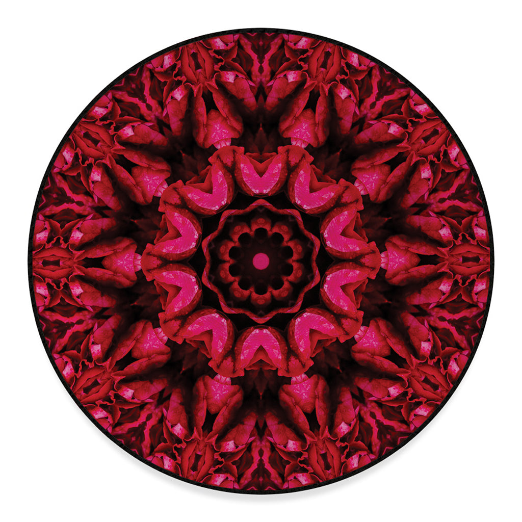 Pink Rose Kaleidoscope Print Round Floor Mat