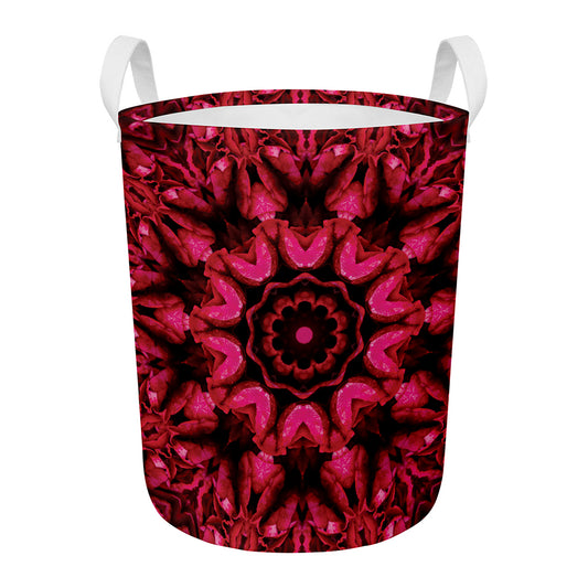 Pink Rose Kaleidoscope Print Round Laundry Basket