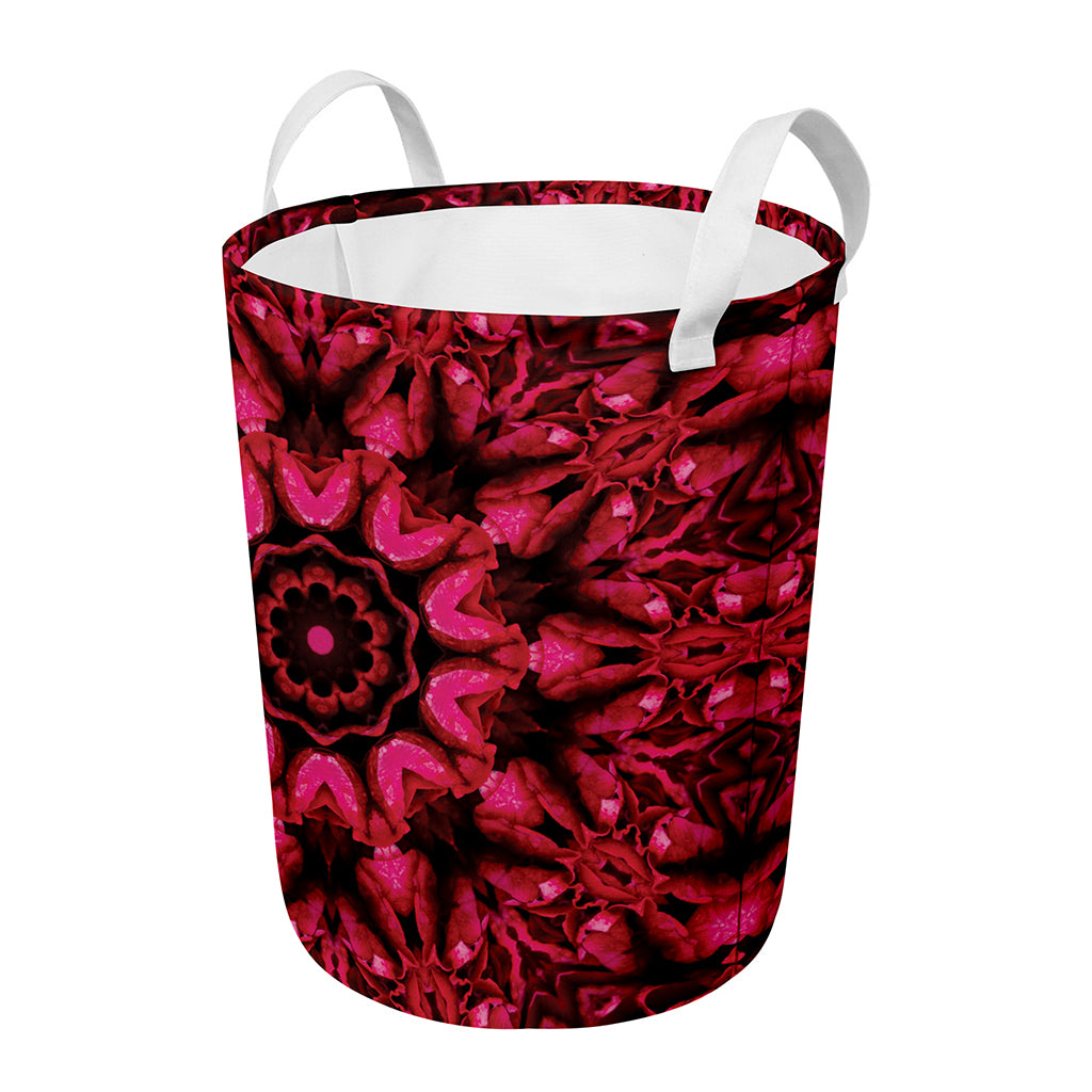 Pink Rose Kaleidoscope Print Round Laundry Basket