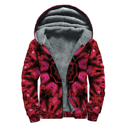 Pink Rose Kaleidoscope Print Sherpa Lined Zip Up Hoodie