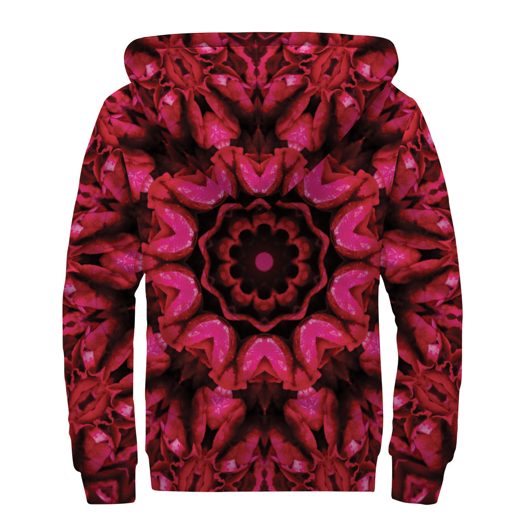 Pink Rose Kaleidoscope Print Sherpa Lined Zip Up Hoodie