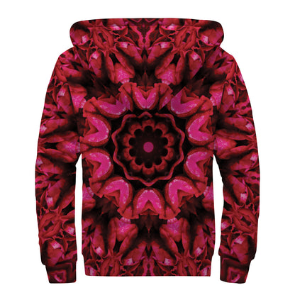 Pink Rose Kaleidoscope Print Sherpa Lined Zip Up Hoodie