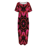 Pink Rose Kaleidoscope Print Short Sleeve Long Nightdress