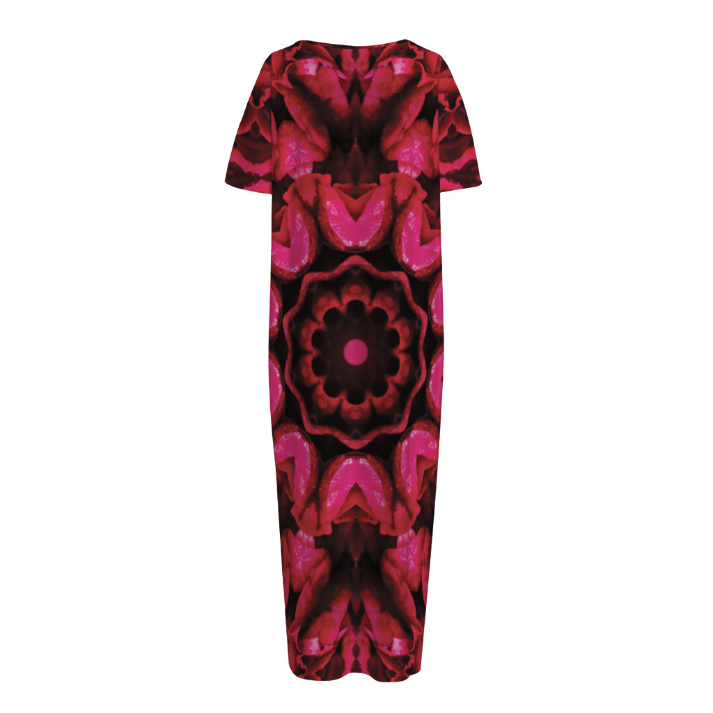 Pink Rose Kaleidoscope Print Short Sleeve Long Nightdress