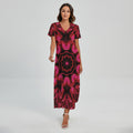Pink Rose Kaleidoscope Print Short Sleeve Maxi Dress