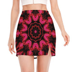 Pink Rose Kaleidoscope Print Side Slit Mini Skirt