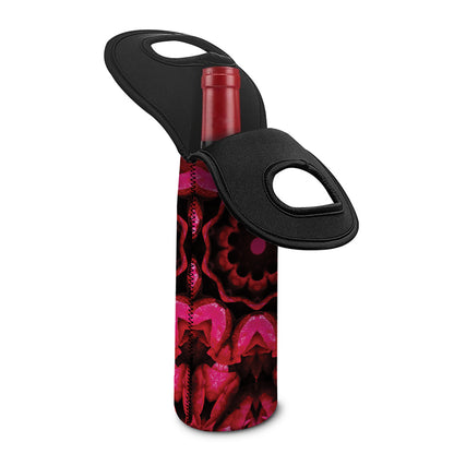 Pink Rose Kaleidoscope Print Single Neoprene Wine Tote