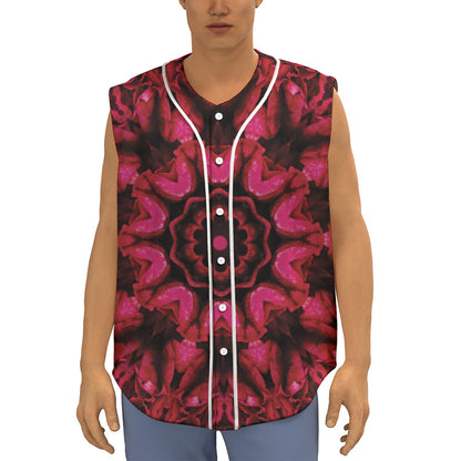 Pink Rose Kaleidoscope Print Sleeveless Baseball Jersey