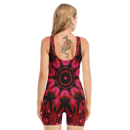Pink Rose Kaleidoscope Print Sleeveless One Piece Swimsuit