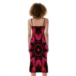 Pink Rose Kaleidoscope Print Slim Fit Midi Cami Dress