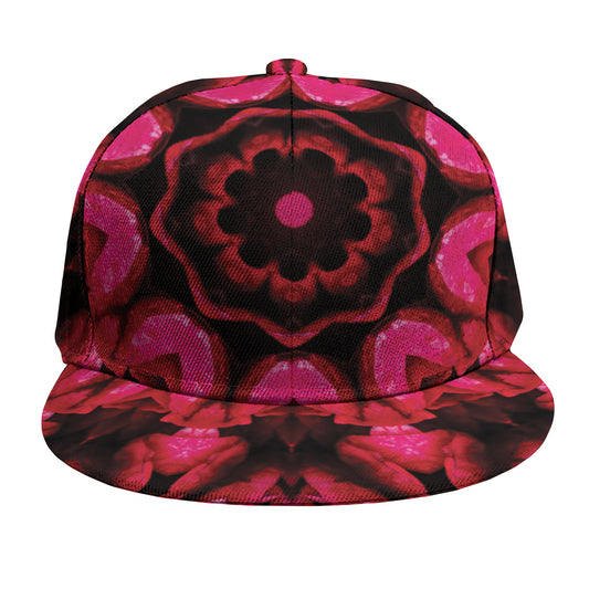 Pink Rose Kaleidoscope Print Snapback Cap