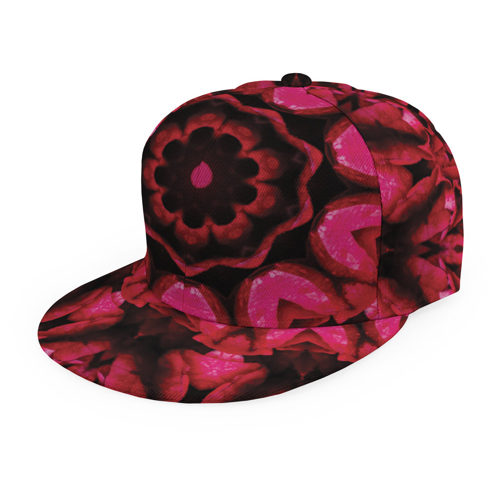 Pink Rose Kaleidoscope Print Snapback Cap