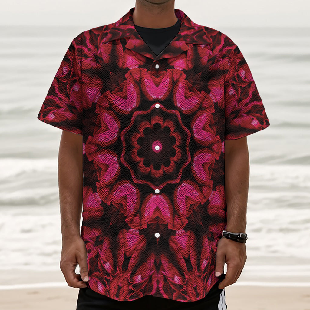 Pink Rose Kaleidoscope Print Textured Short Sleeve Shirt