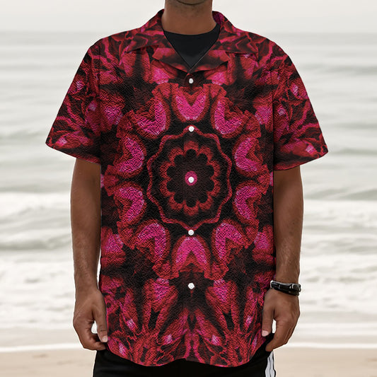 Pink Rose Kaleidoscope Print Textured Short Sleeve Shirt