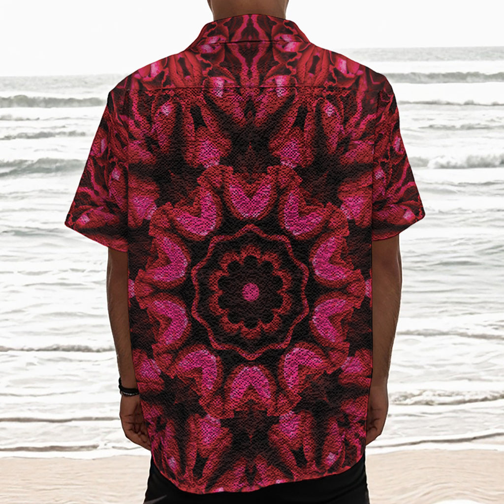 Pink Rose Kaleidoscope Print Textured Short Sleeve Shirt