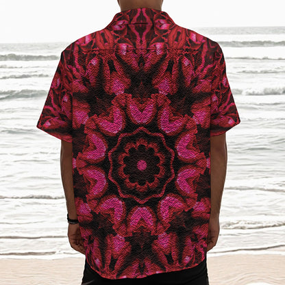 Pink Rose Kaleidoscope Print Textured Short Sleeve Shirt