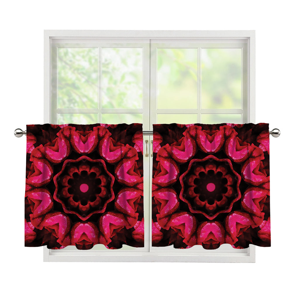 Pink Rose Kaleidoscope Print Tier Curtains