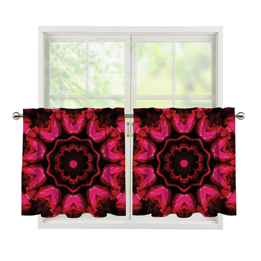 Pink Rose Kaleidoscope Print Tier Curtains