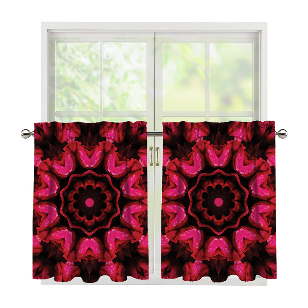 Pink Rose Kaleidoscope Print Tier Curtains