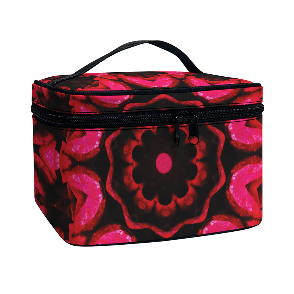 Pink Rose Kaleidoscope Print Travel Makeup Bag