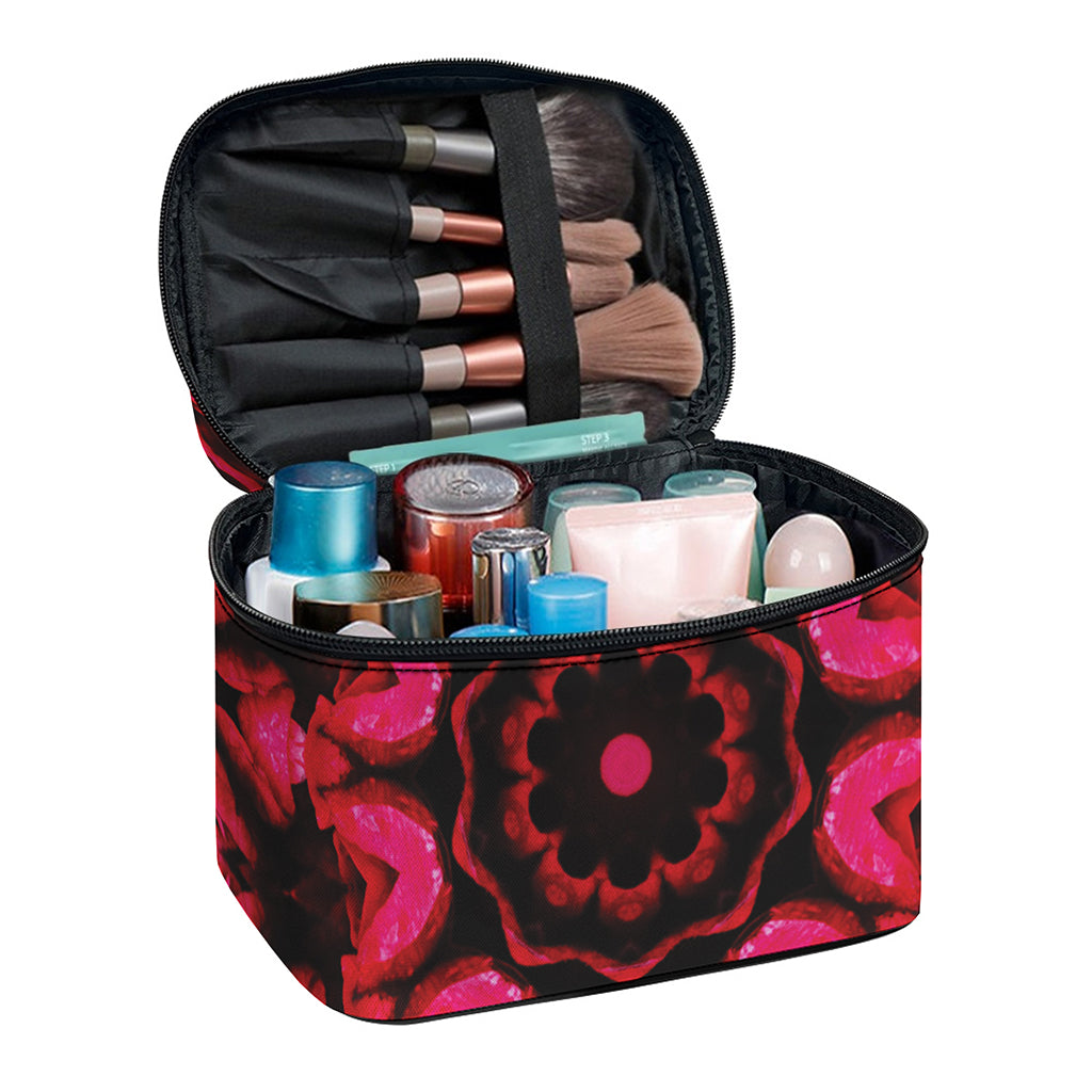 Pink Rose Kaleidoscope Print Travel Makeup Bag