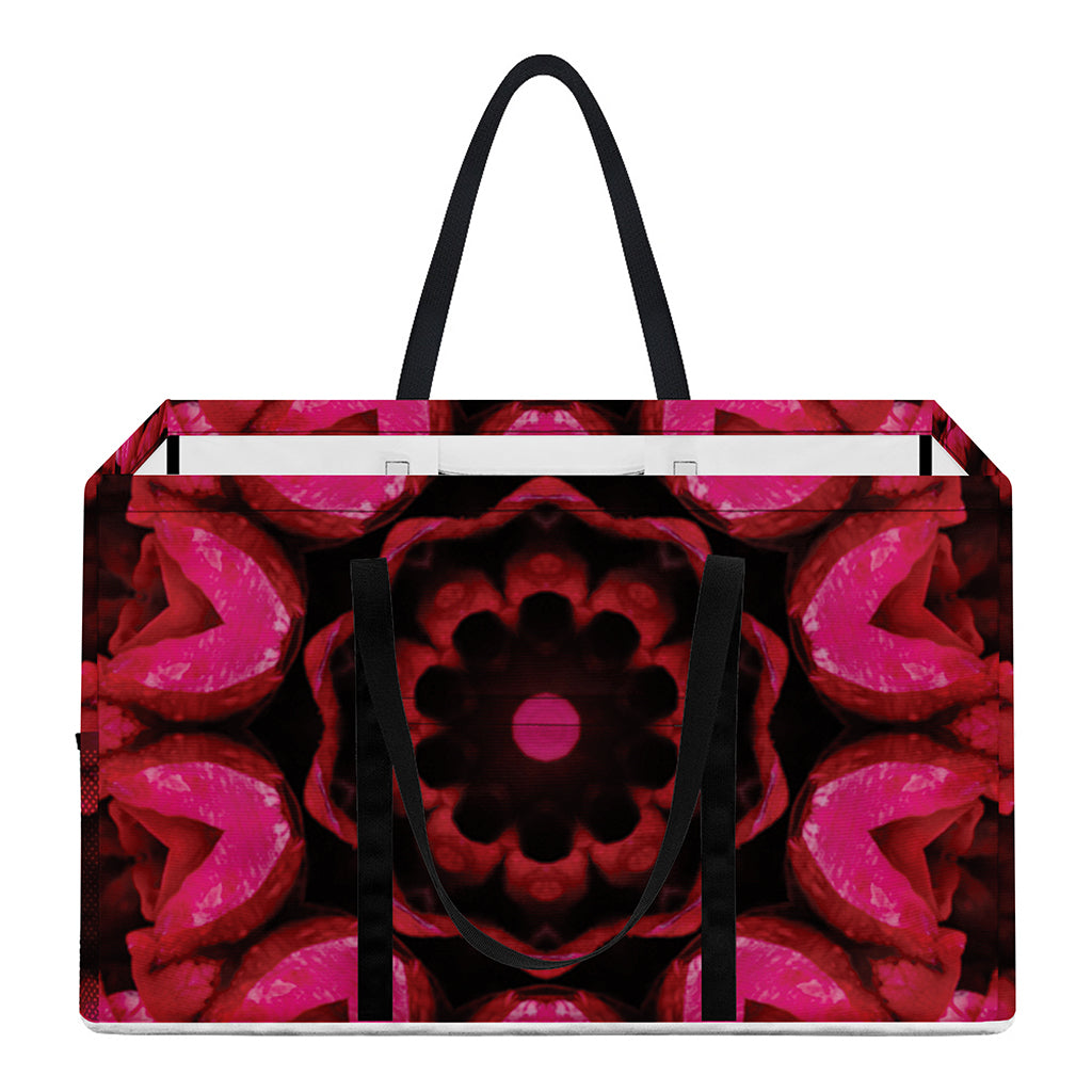 Pink Rose Kaleidoscope Print Utility Tote Bag