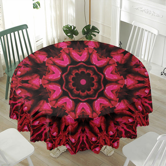 Pink Rose Kaleidoscope Print Waterproof Round Tablecloth