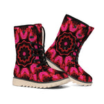 Pink Rose Kaleidoscope Print Winter Boots