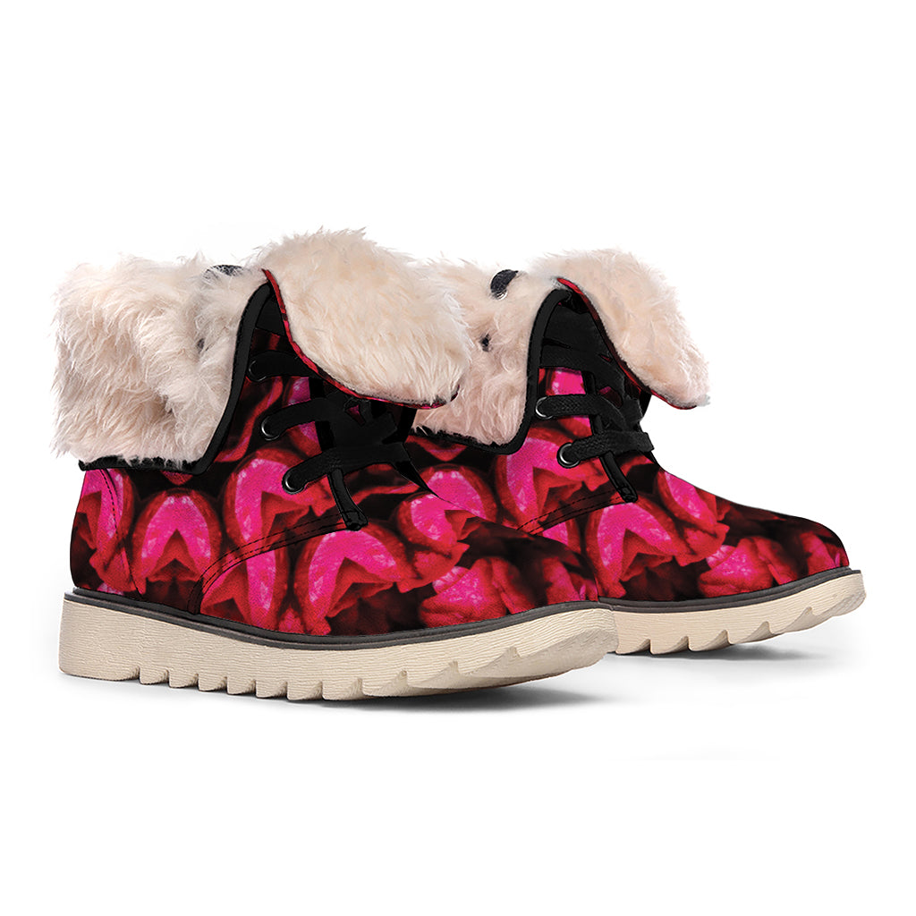 Pink Rose Kaleidoscope Print Winter Boots