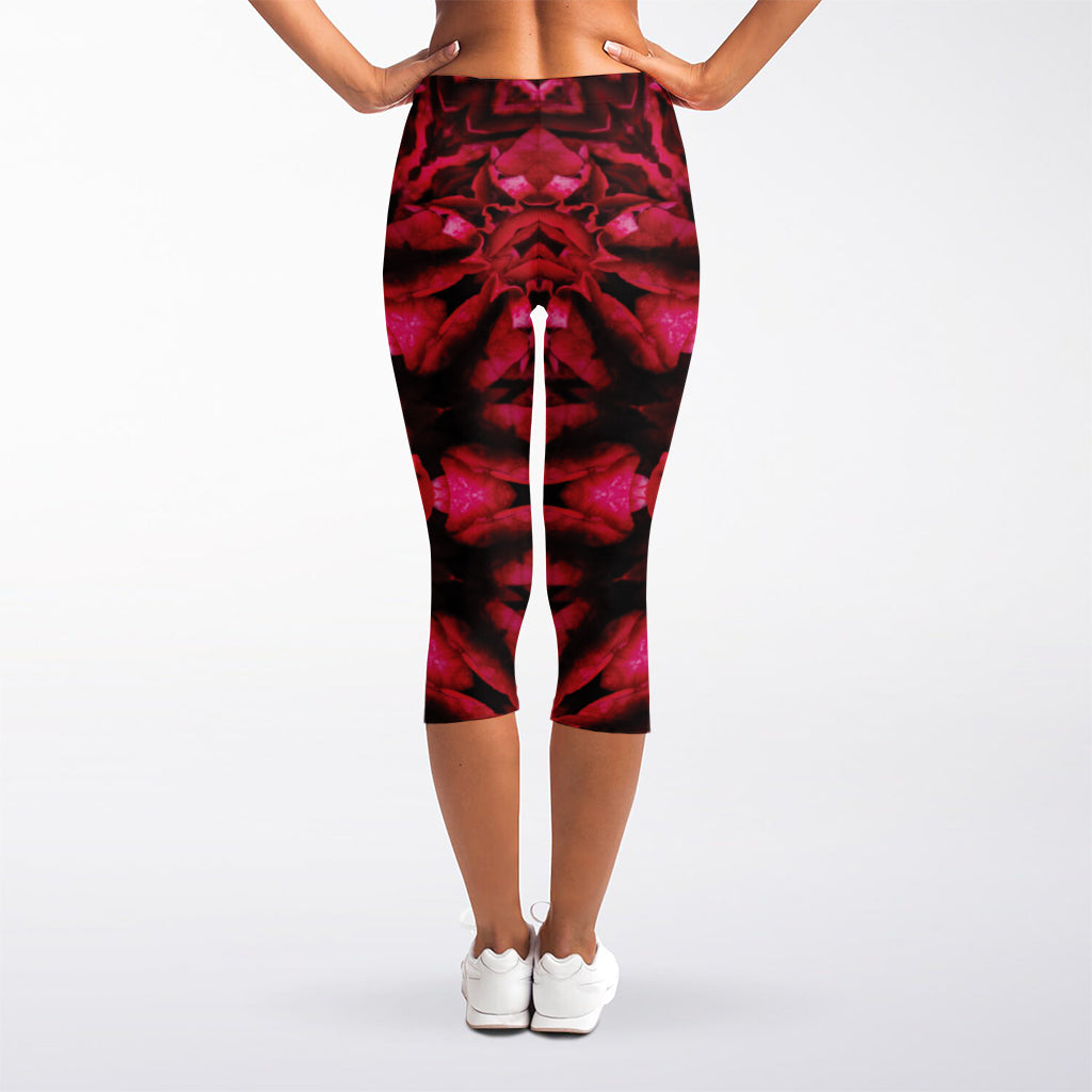 Pink Rose Kaleidoscope Print Women's Capri Leggings