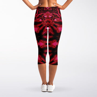 Pink Rose Kaleidoscope Print Women's Capri Leggings