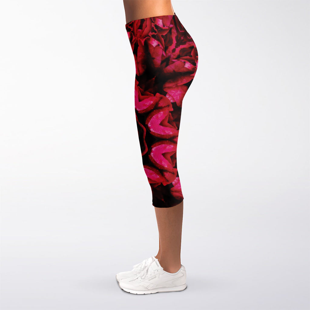 Pink Rose Kaleidoscope Print Women's Capri Leggings