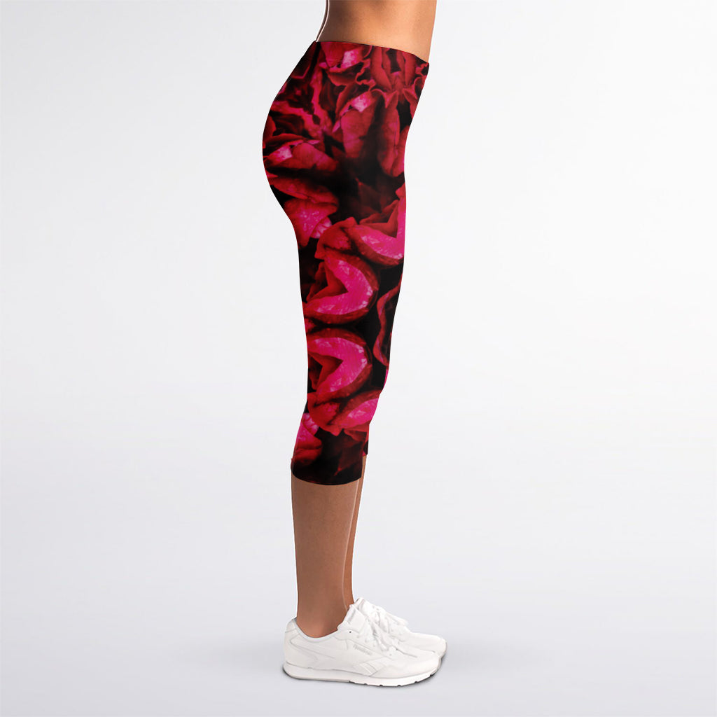 Pink Rose Kaleidoscope Print Women's Capri Leggings