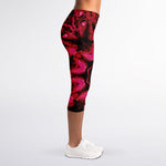 Pink Rose Kaleidoscope Print Women's Capri Leggings