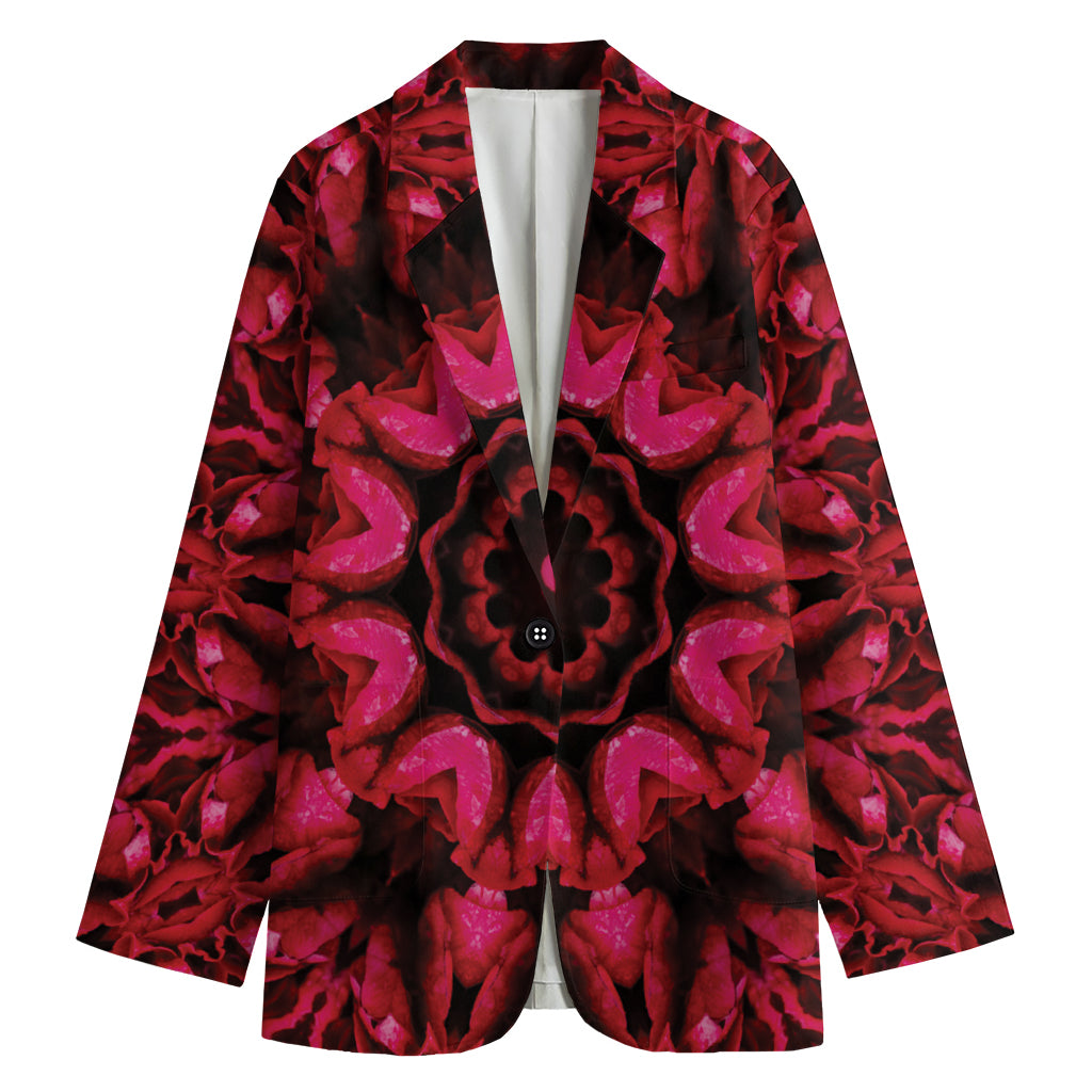 Pink Rose Kaleidoscope Print Women's Cotton Blazer
