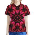 Pink Rose Kaleidoscope Print Women's Polo Shirt