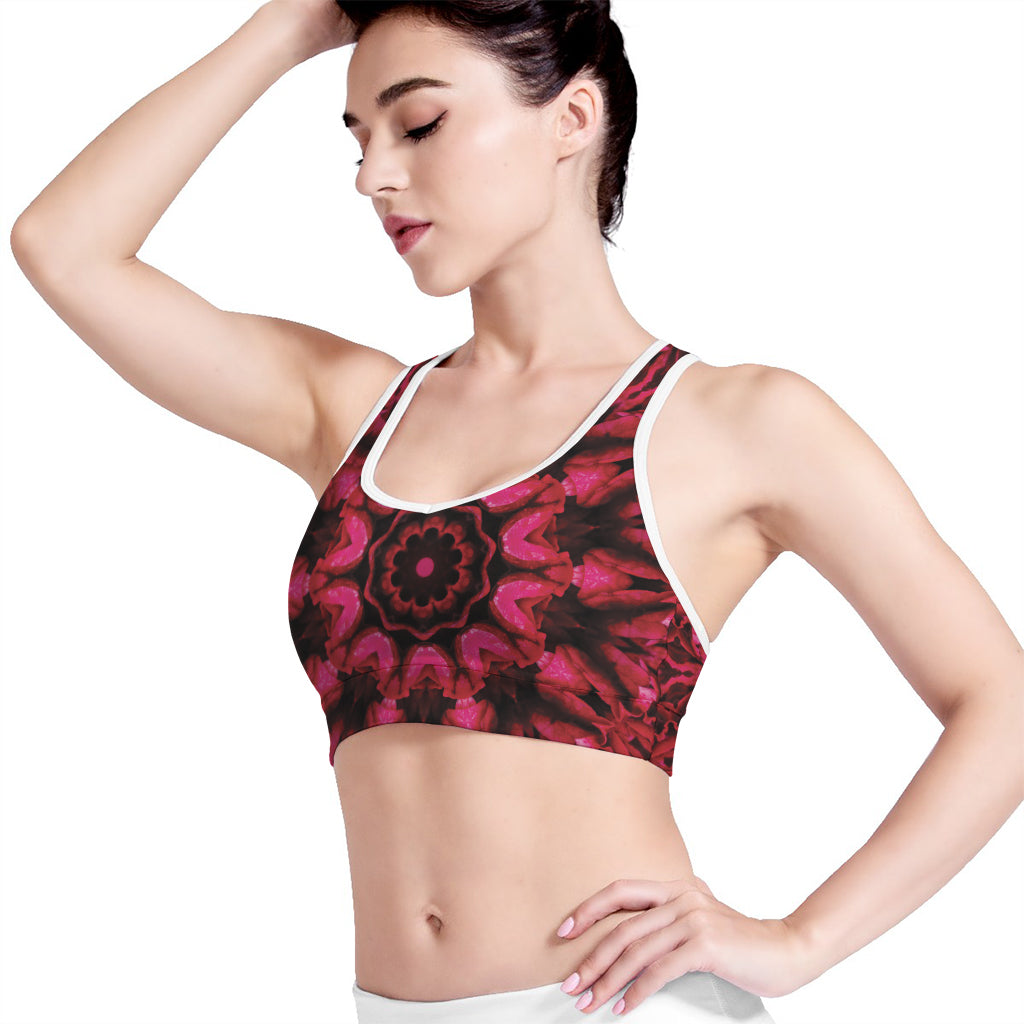 Pink Rose Kaleidoscope Print Women's Sports Bra