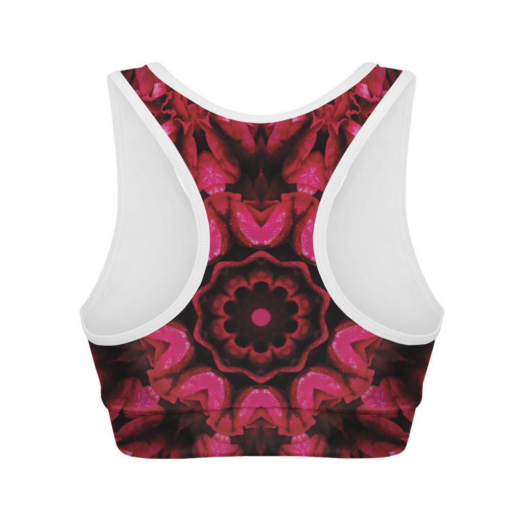 Pink Rose Kaleidoscope Print Women's Sports Bra