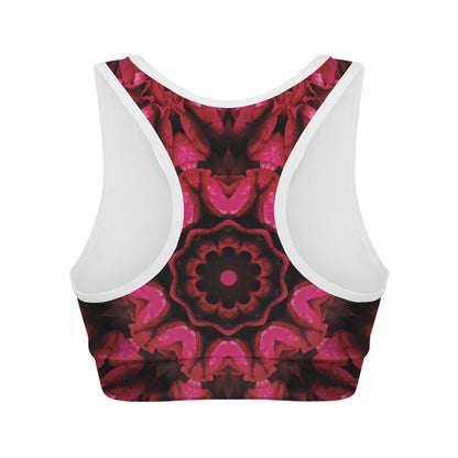 Pink Rose Kaleidoscope Print Women's Sports Bra