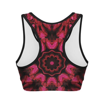Pink Rose Kaleidoscope Print Women's Sports Bra