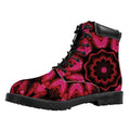 Pink Rose Kaleidoscope Print Padded Collar Lace Up Boots