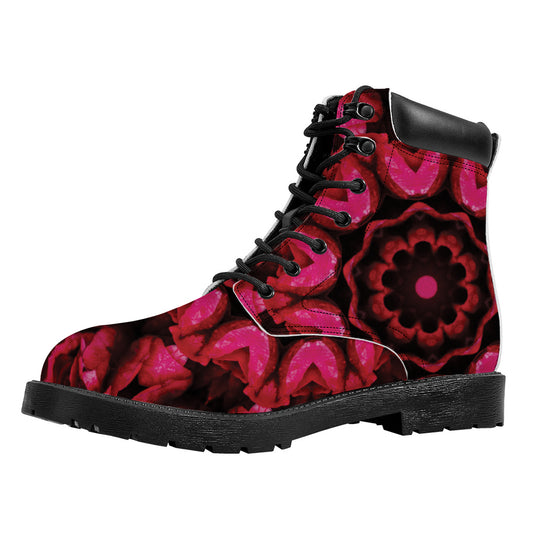 Pink Rose Kaleidoscope Print Work Boots