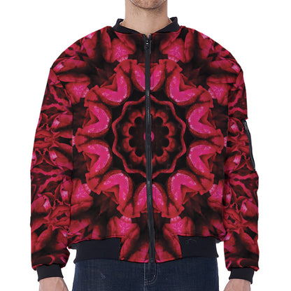 Pink Rose Kaleidoscope Print Zip Sleeve Bomber Jacket