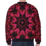 Pink Rose Kaleidoscope Print Zip Sleeve Bomber Jacket