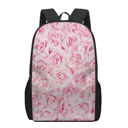 Pink Rose Print 17 Inch Backpack